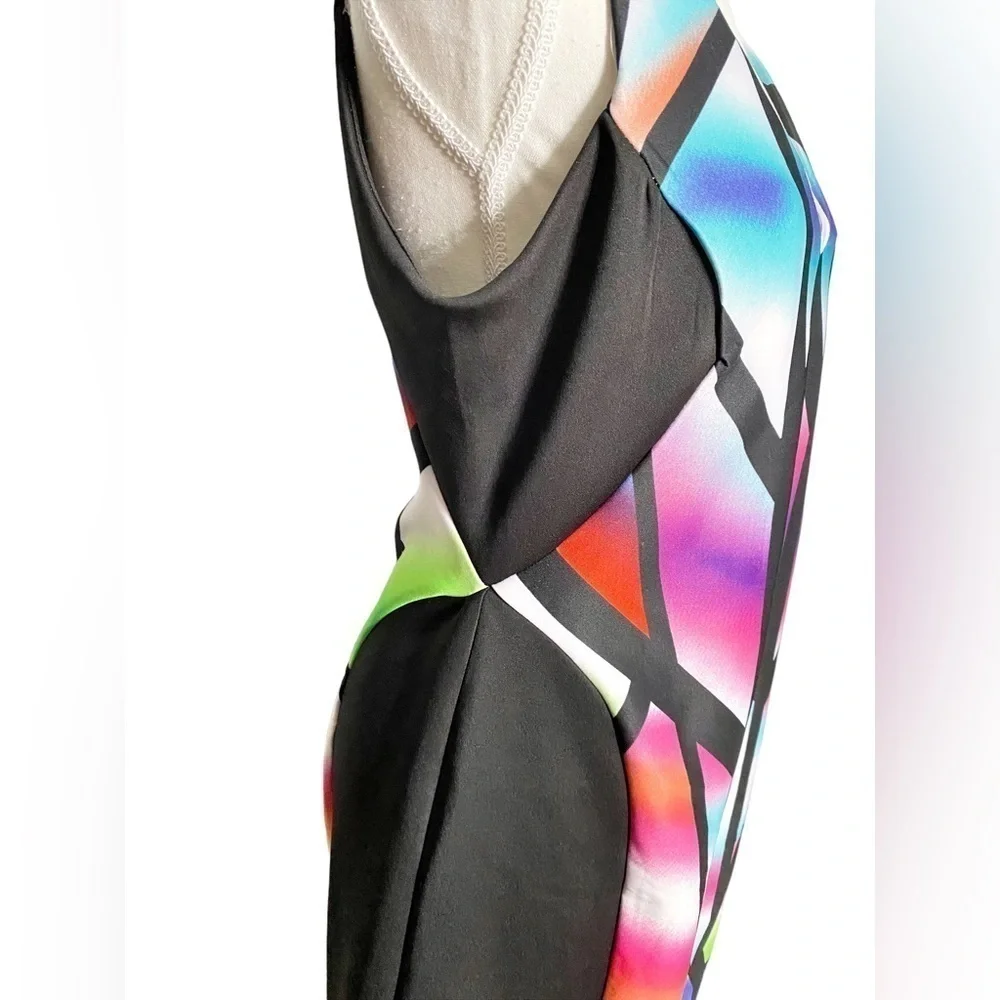 Bisou Bisou Black with Colorful Geometric BodyCon Midi Sleveless Dress - Picture 4 of 14
